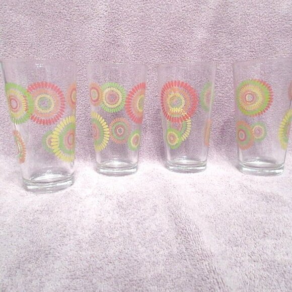 VTG Set of 4 PASABAHCE Glasses 16oz Ice Tea Heavy 70s Flower Power Retro MCM - Picture 7 of 10